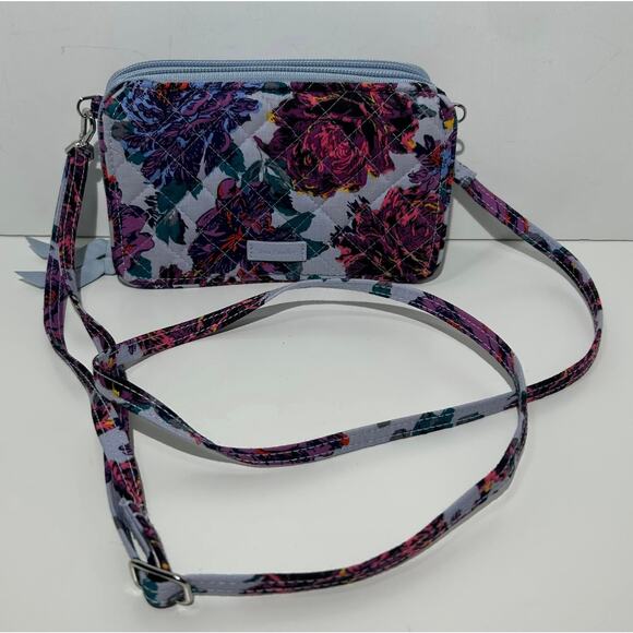 Vera Bradley NEON BLOOMS RFID All in One Crossbody Quilted Gray Purple Floral - Picture 1 of 8